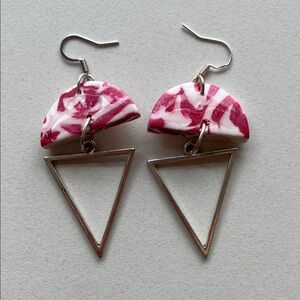 Pink and Silver Geometric Earrings